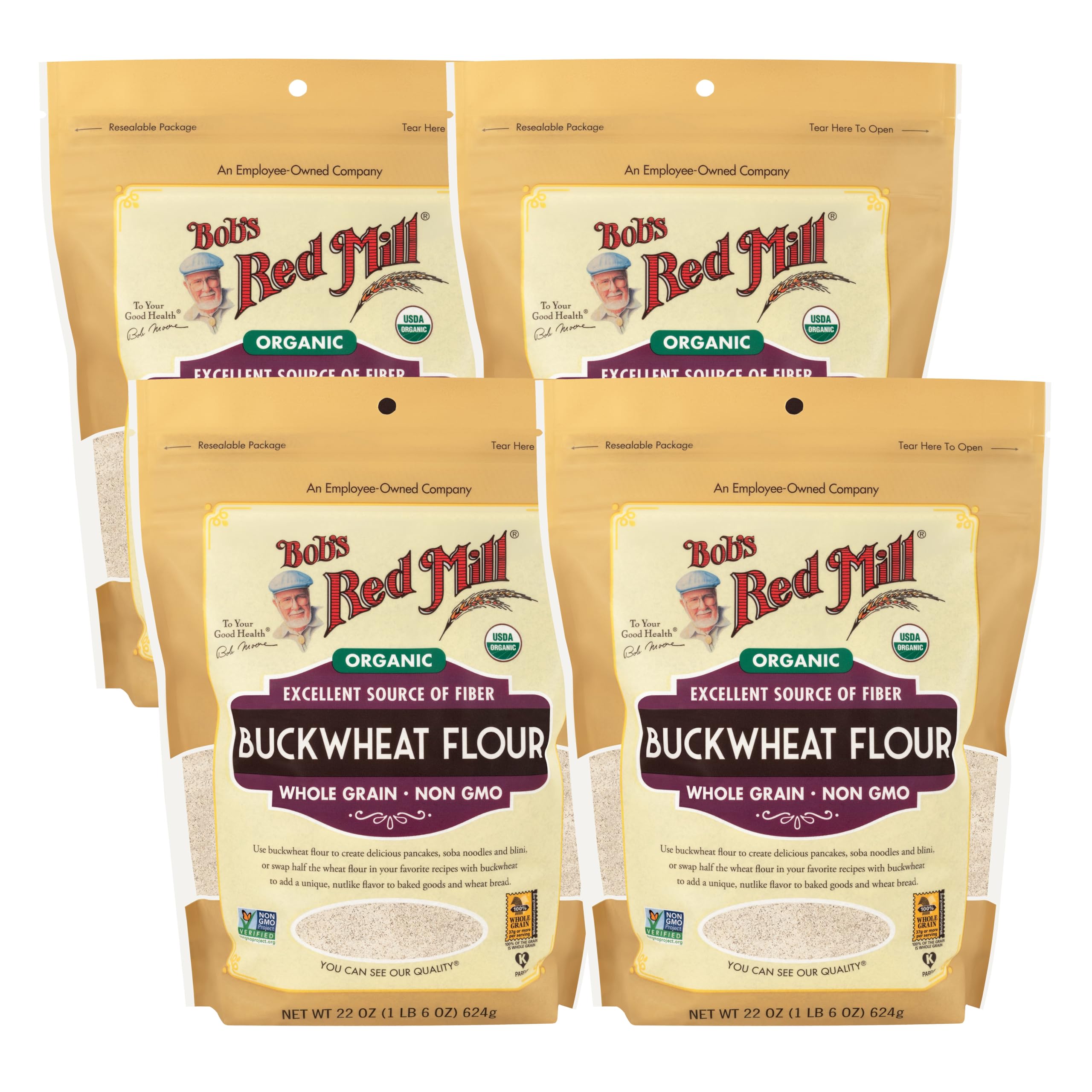Bob's Red Mill Organic Buckwheat Flour, 22oz (Pack of 4) - Non GMO, Whole Grain, Vegan, Kosher