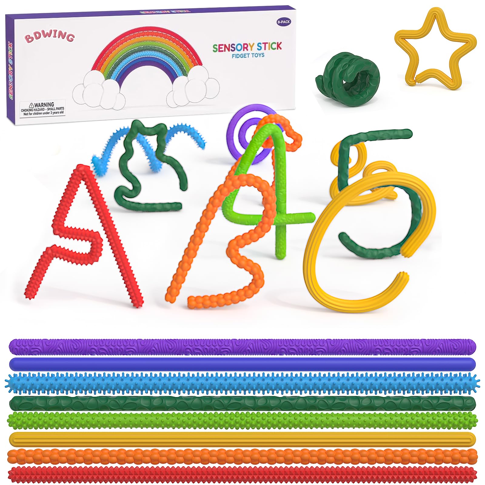 BDwing Fidget Toys Sensorik Stick, 8 Stück Silikon Strukturiert Sensorisches Spielzeug zur ADHS, Autismus und Stressabbau, Anti Stress Spielzeug für Kinder und Erwachsene Entspannung