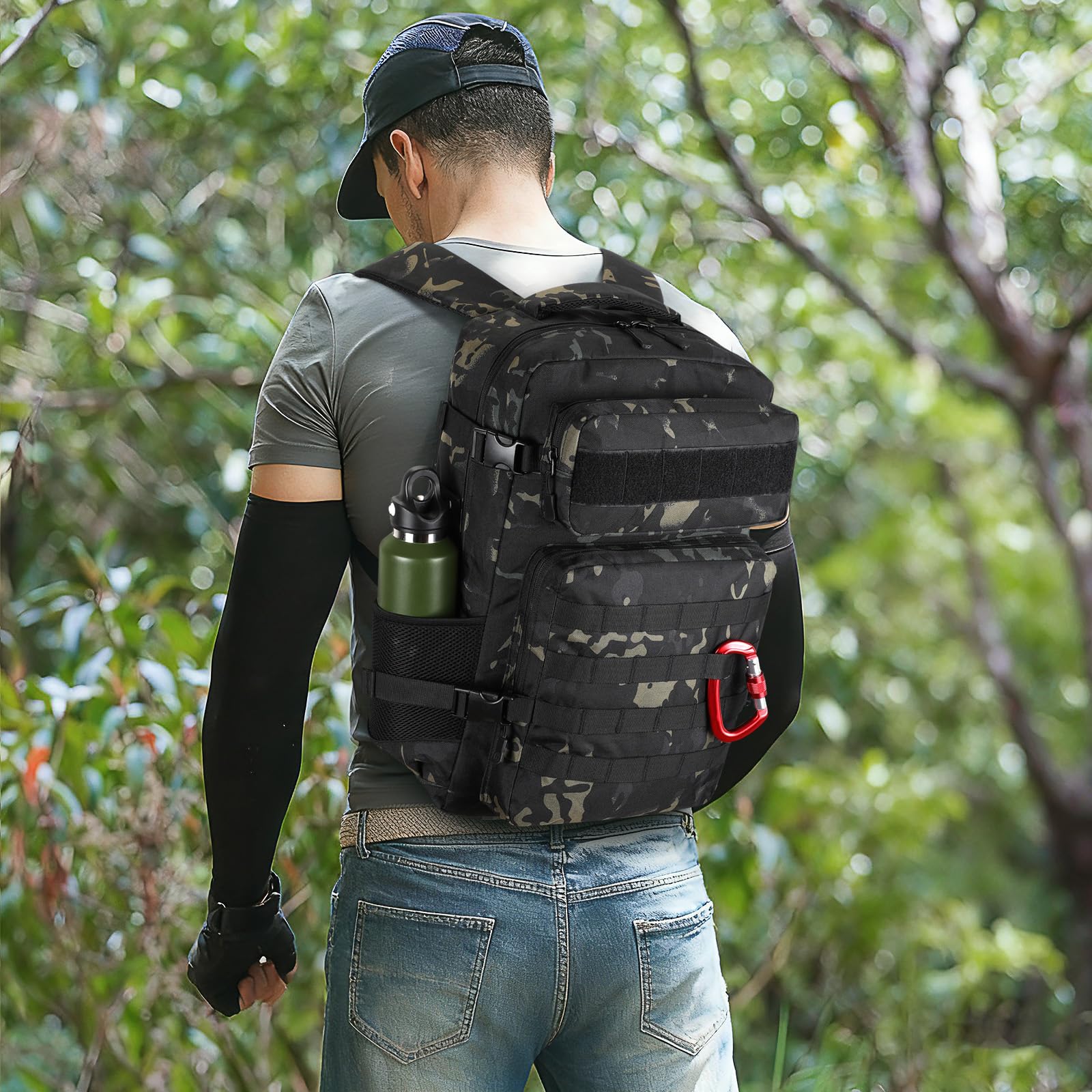 HUNTVP Militär Rucksack Herren 30L Taktischer Rucksack Molle Wanderrucksack Tactical Backpack Sportrucksack Bundeswehr Wasserdicht Daypack für Wandern Camping Outdoor,30L-Camouflage