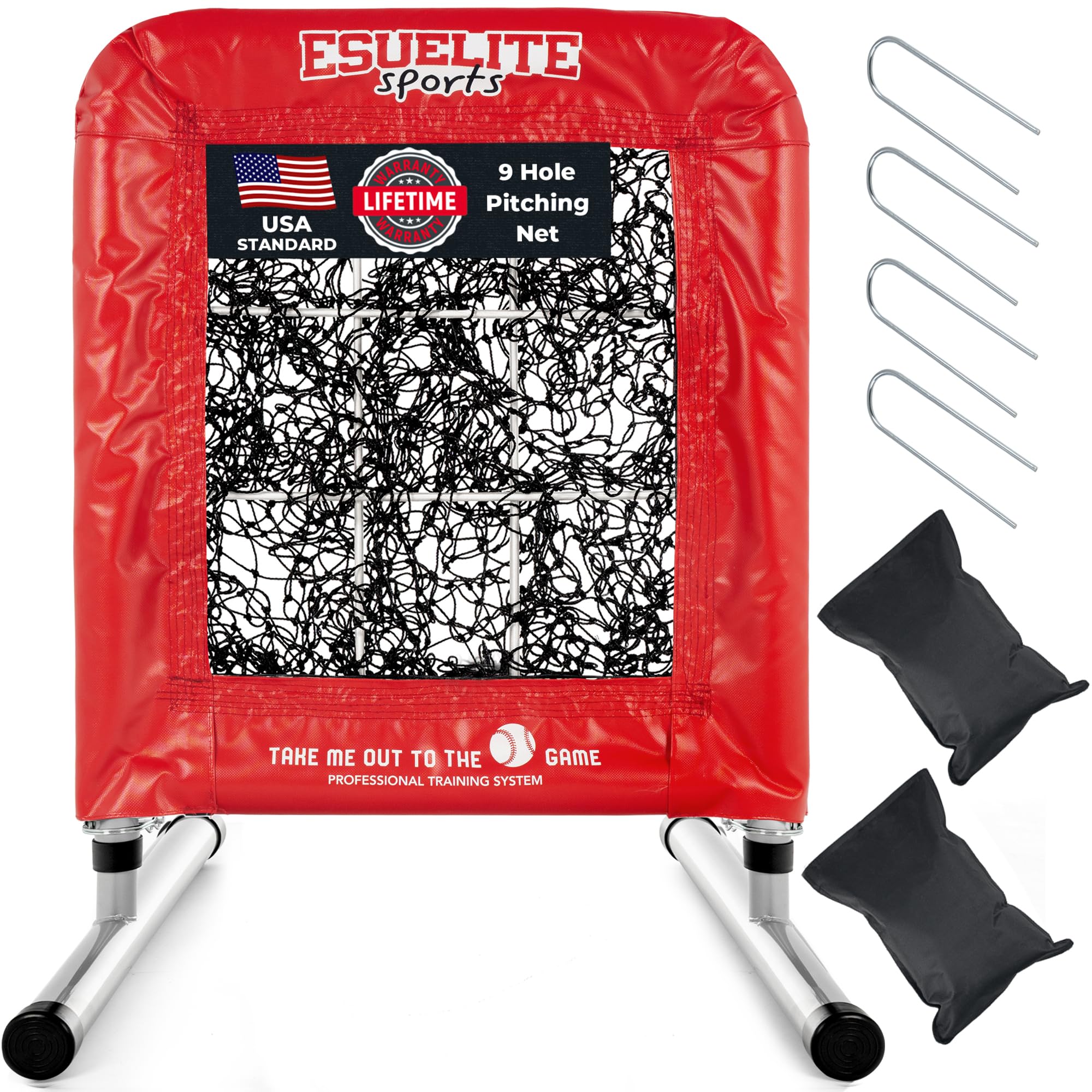 Heavy-Duty 9 Hole Pro Style Baseball &amp; Softball Pitching Net with Strike Zone Target Adjustable Portable Design