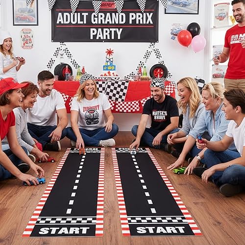 Miniatura 7 de Fabbay 2 piezas de decoración de fiesta de coche de carreras de 2 x 9.8 pies de largo, tapete para correr en el suelo de carreras de carreras