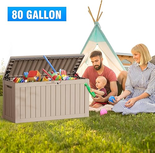 Miniatura 2 de Caja de almacenamiento para exteriores de 80 galones, muebles de patio, herramientas de jardín, cojines, accesorios de piscina, caja de resina con