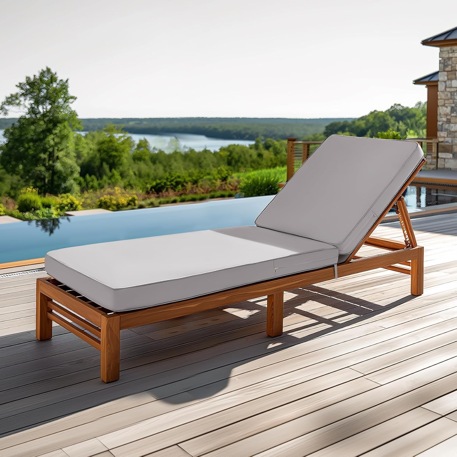 Lokex Outdoor Recliner Pad, Waterproof and Removable, 72x21x3 inches, Suitable for Outdoor Furniture, Features Straps and Non-Slip Bottom