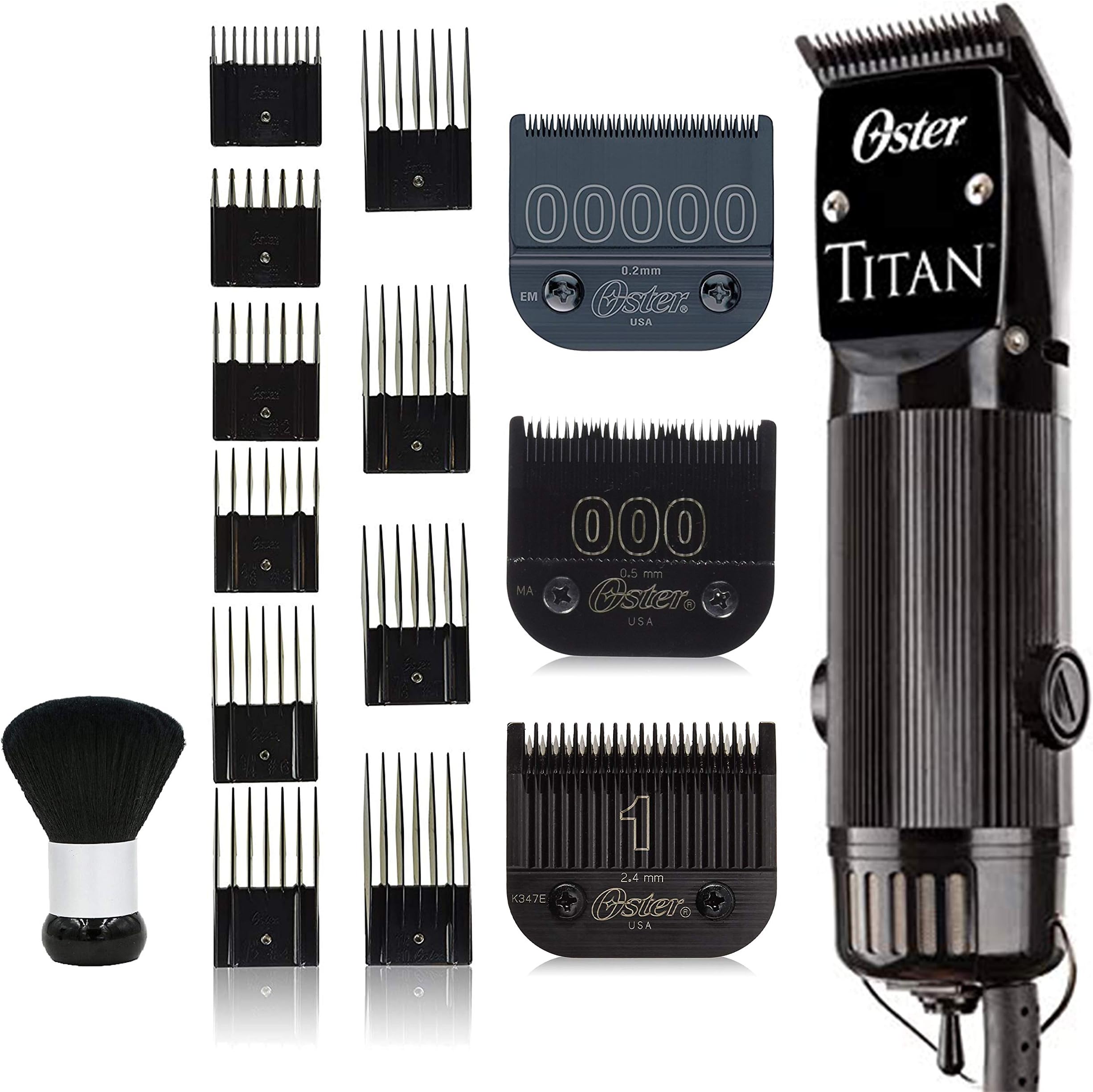 OsterTitan Model #76076-310 Detachable Blade Heavy Duty Clipper with Bonus 00000 Detachable Blade, 10 Guide Comb Set and Neck Duster