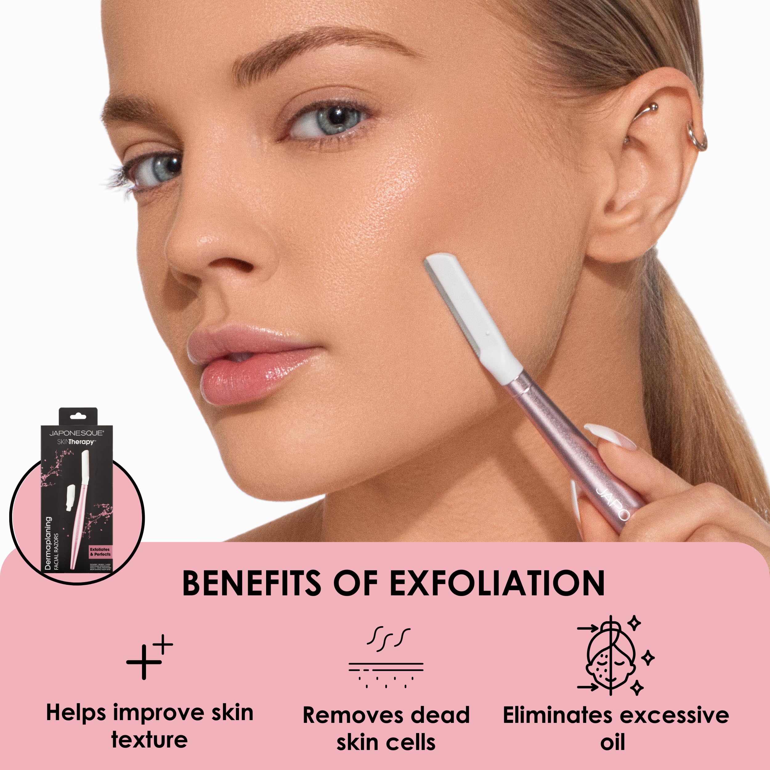 JAPONESQUE SKINTherapy Dermaplaning Facial Razor Replacement Head, Superior Japanese Blades for Precision Exfoliation and Hair Removal