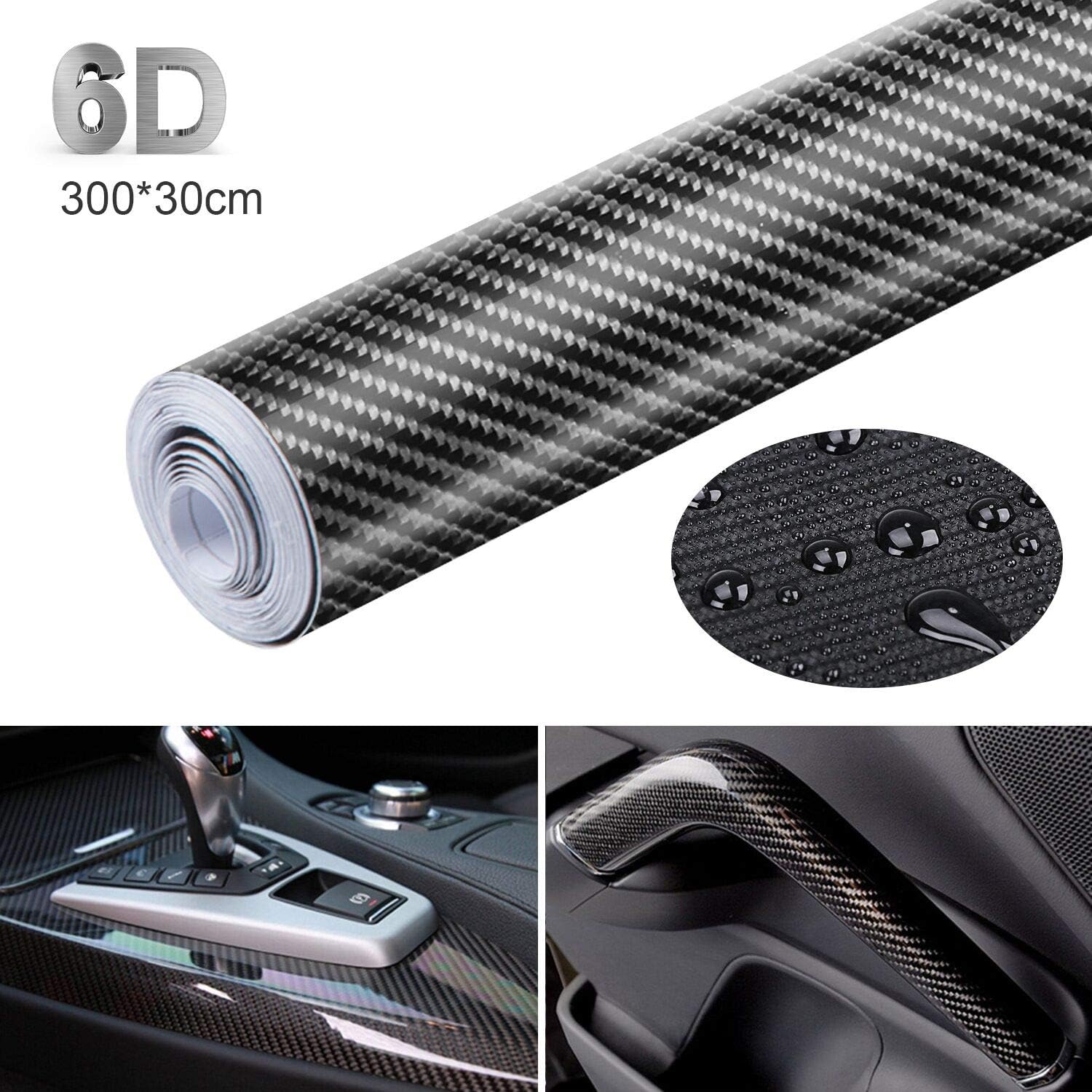 Lypumso Car Sticker Carbon Fiber, 6D Waterproof Car Sticker Vinyl Wrap Self Adhesive Bubble Free 300 * 30CM Film Decals Exterior & Interior DIY Decoration for Car Motorcycle Mobile Phone laptop