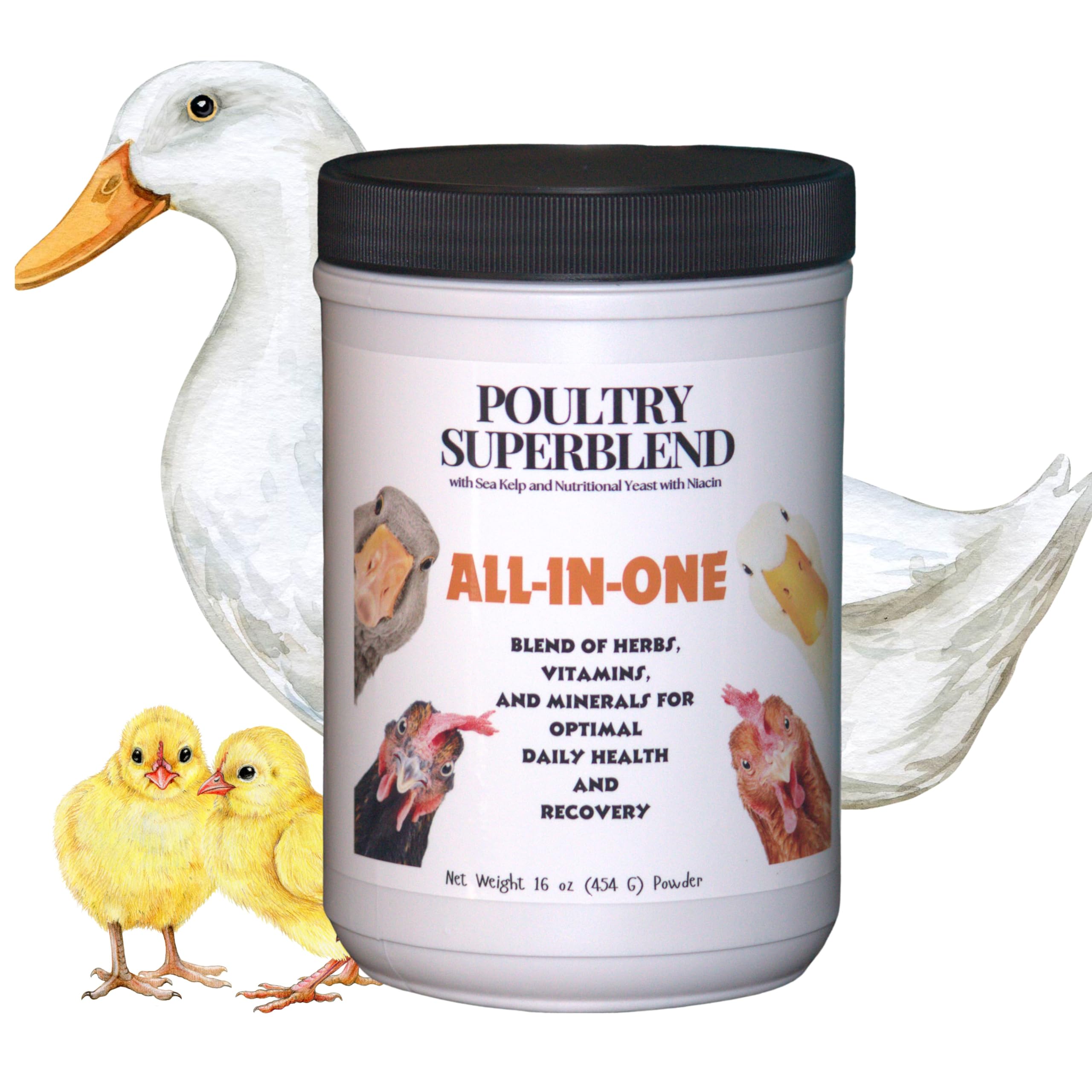 Poultry Superblend. Nutrtional Yeast w/Niacin + Sea Kelp + Herbs + Vitamins + Protein. Duck Supplements, Duck Vitamins, Chicken Vitamins. (Niacin Deficiency, Immune System Support) Brewer's Yeast.