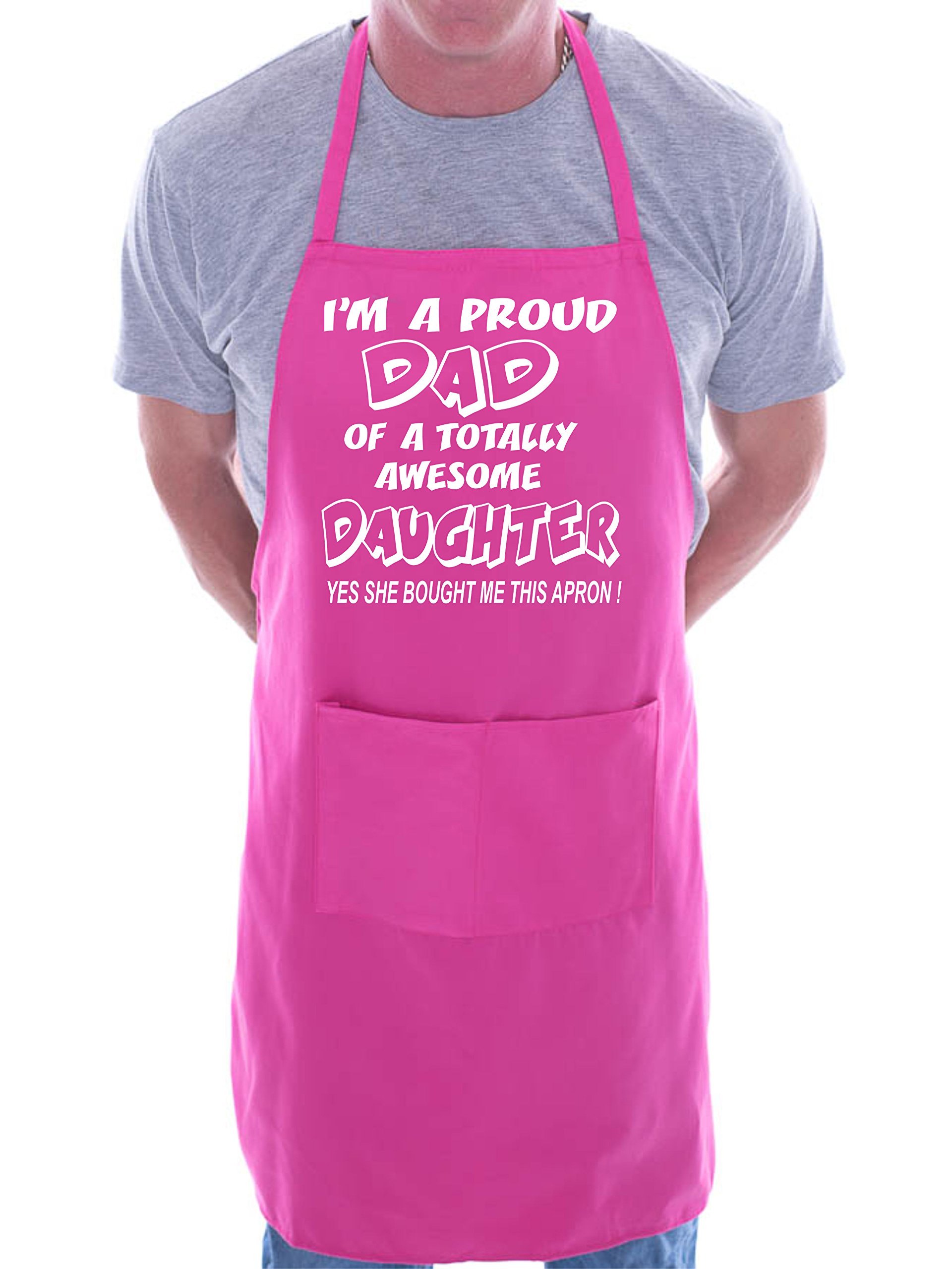 Print4u Men's Pink Proud Dad Of Awesome Daughter Bbq Cooking Funny Novelty Apron