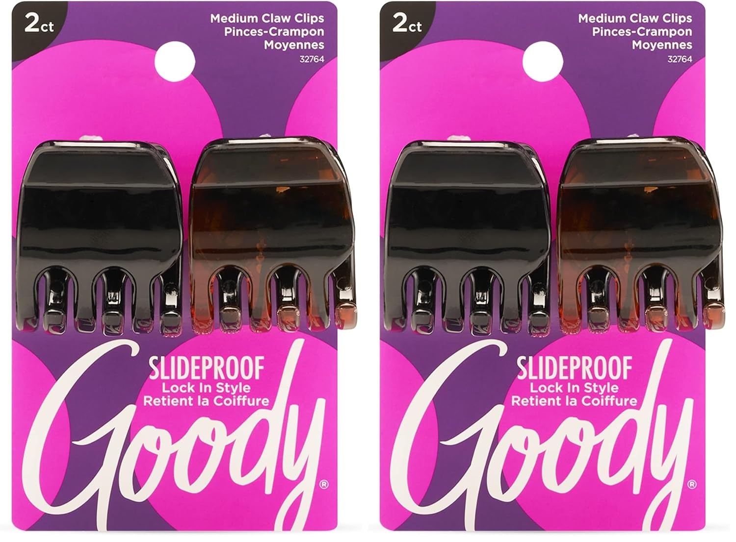 Goody Classics Medium Claw Clips, Black and Brown Colors - Great for Easily Pulling Up Your Hair - Pain-Free Hair Accessories for Women, Men, Boys and Girls, 2 Count (Pack of 1)