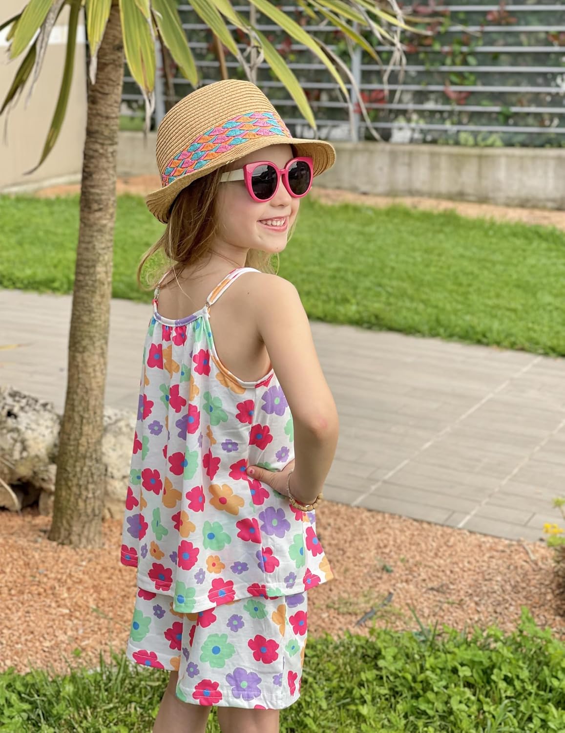 Arshiner Toddler Girl Summer Clothes 2 Piece Loose Spaghetti Strap Tank Top and Short Set Kids Clothing Sets with Pockets - Image 7