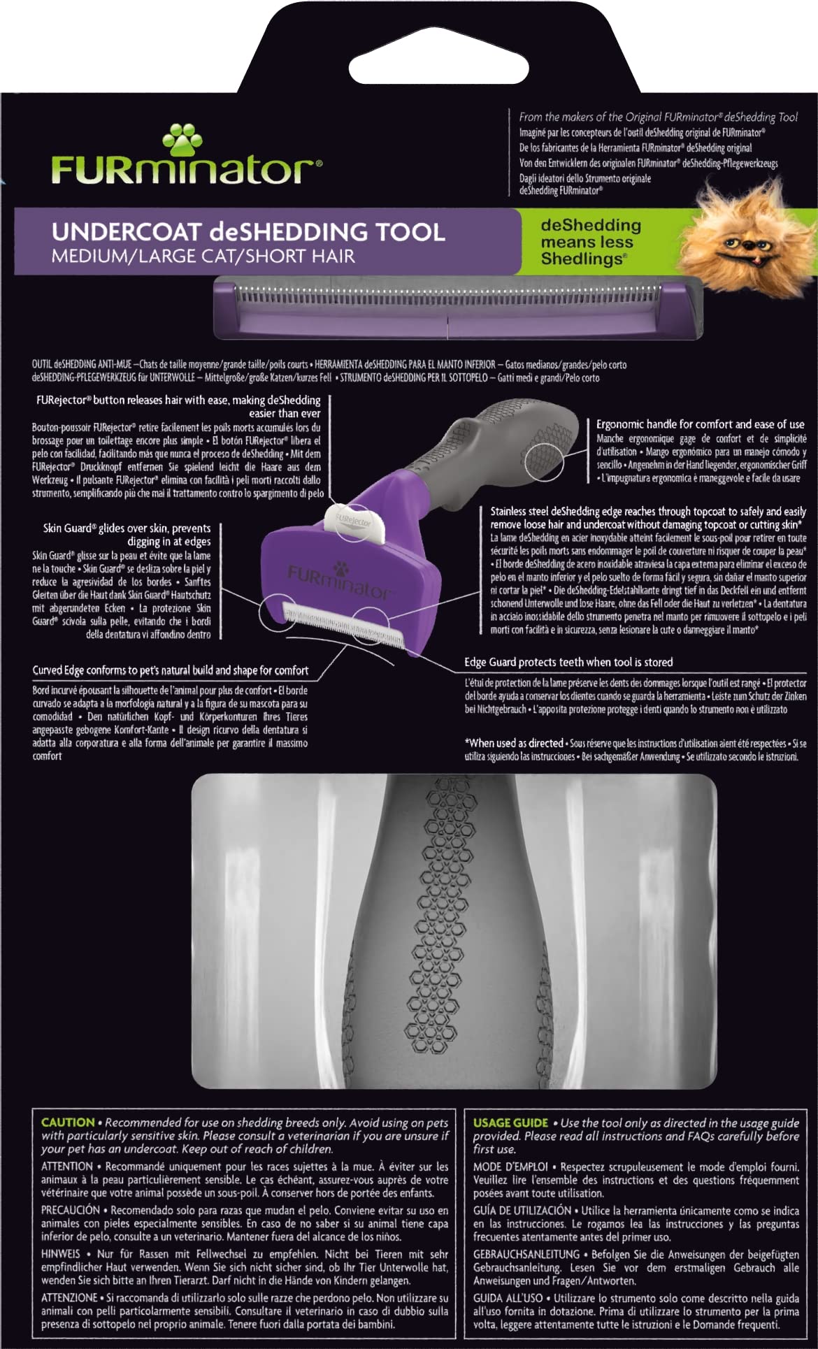 FURminator deShedding-Tool Taglia del gatto M/L - Spazzola per gatti di medie e grandi dimensioni per rimuovere il sottopelo, a pelo corto