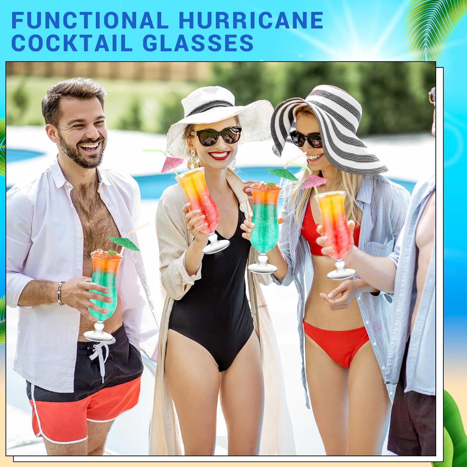 Baderke 6 Pcs Plastic Hurricane Glasses 13.5oz Break Resistant Reusable Plastic Pina Colada Cocktail Glasses Wine Margarita Tropical Beer Juice Beach Party with 20 Pcs Cocktail Straws
