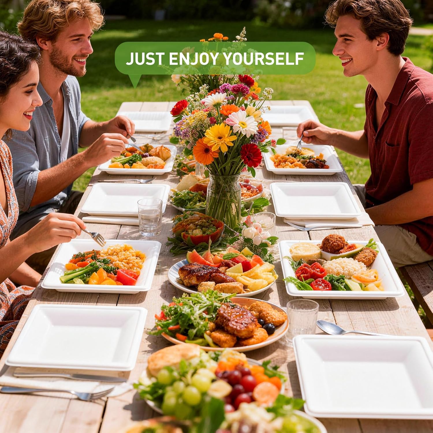 100 Pack Compostable Square Paper Plates, White - 10" & 8" Heavy Duty Disposable Plates Biodegradable Sugarcane Fiber, Eco Friendly Dinnerware for Wedding, Party, Birthday