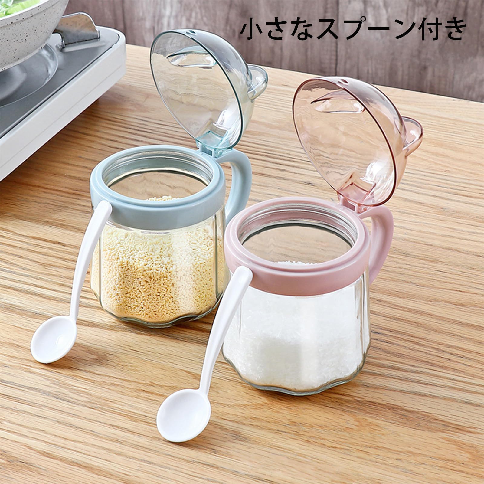 ヴィンテージガラスシュガーポット　スプーン付き　調味料入れ Amazon｜調味料入れ 糖入れ 砂糖 容器 350ml ガラス 密閉