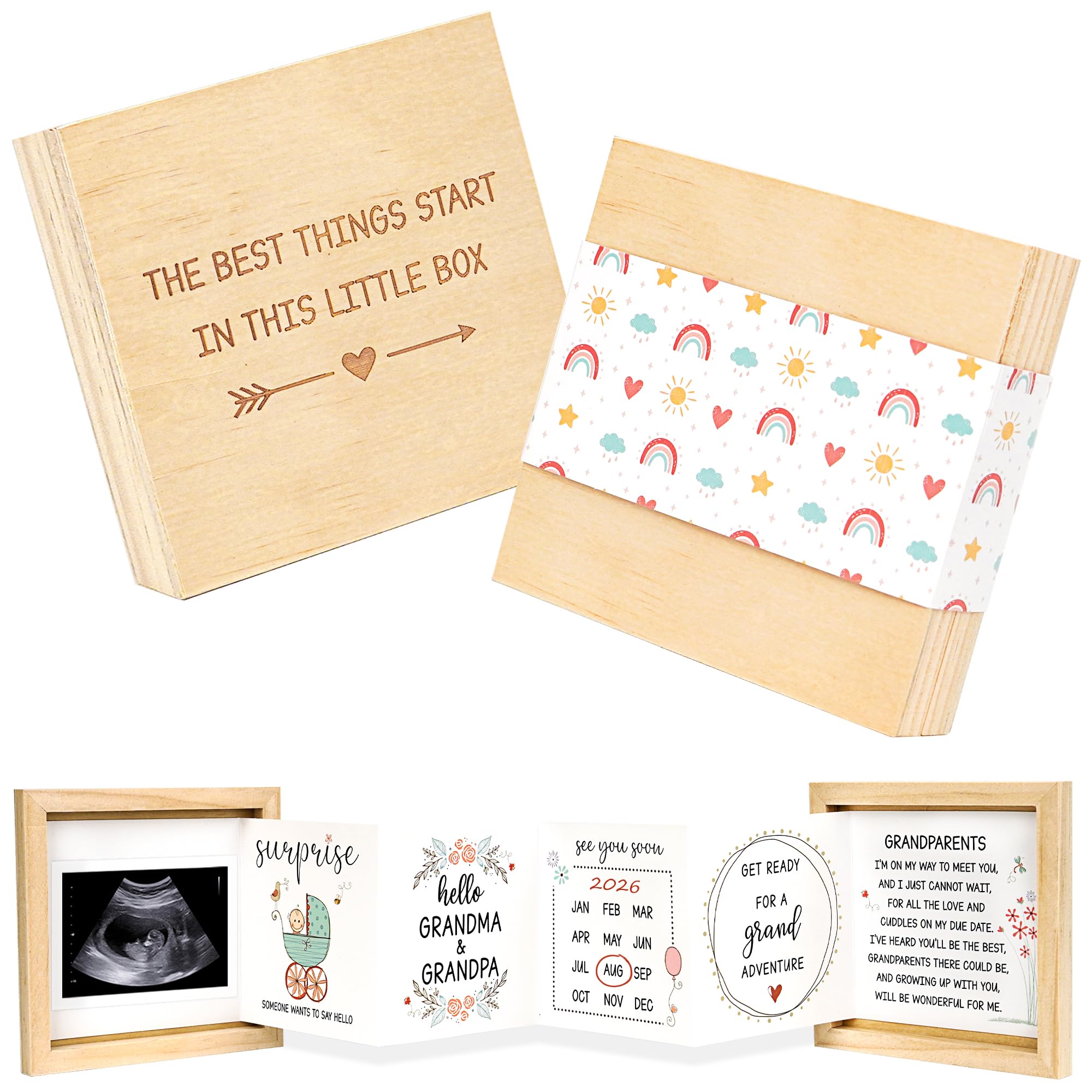Pregnancy Announcement for Grandparents, Baby Announcement Ideas- Baby Sonogram Picture Keepsake Wooden Box- Pregnancy Reveal to Parents, First Time Grandparents Surprise Gifts