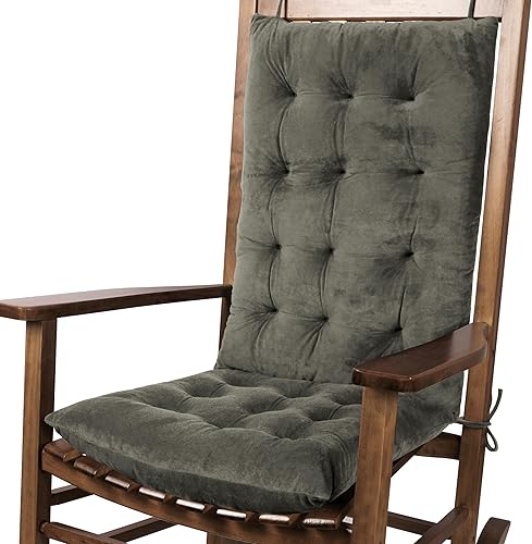 Juego de 2 cojines para silla mecedora, de terciopelo, para respaldo alto y asiento, color gris