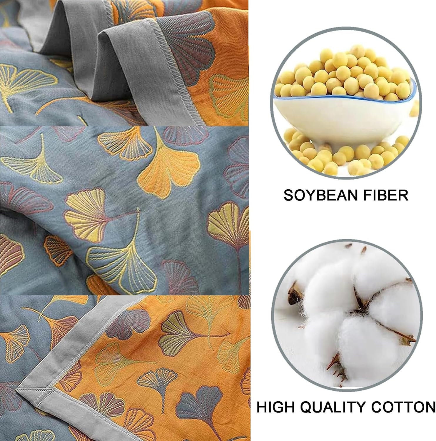 Reversible Quilt - Ginkgo Quilt - Breathable Lightweight Ginkgo Leaf Pattern Cotton Quilt - Ultra Soft Multifunctional Washable Fade-Resistance Skin-Friendly Full Seasons Quilt 59" W X 79" L (S)