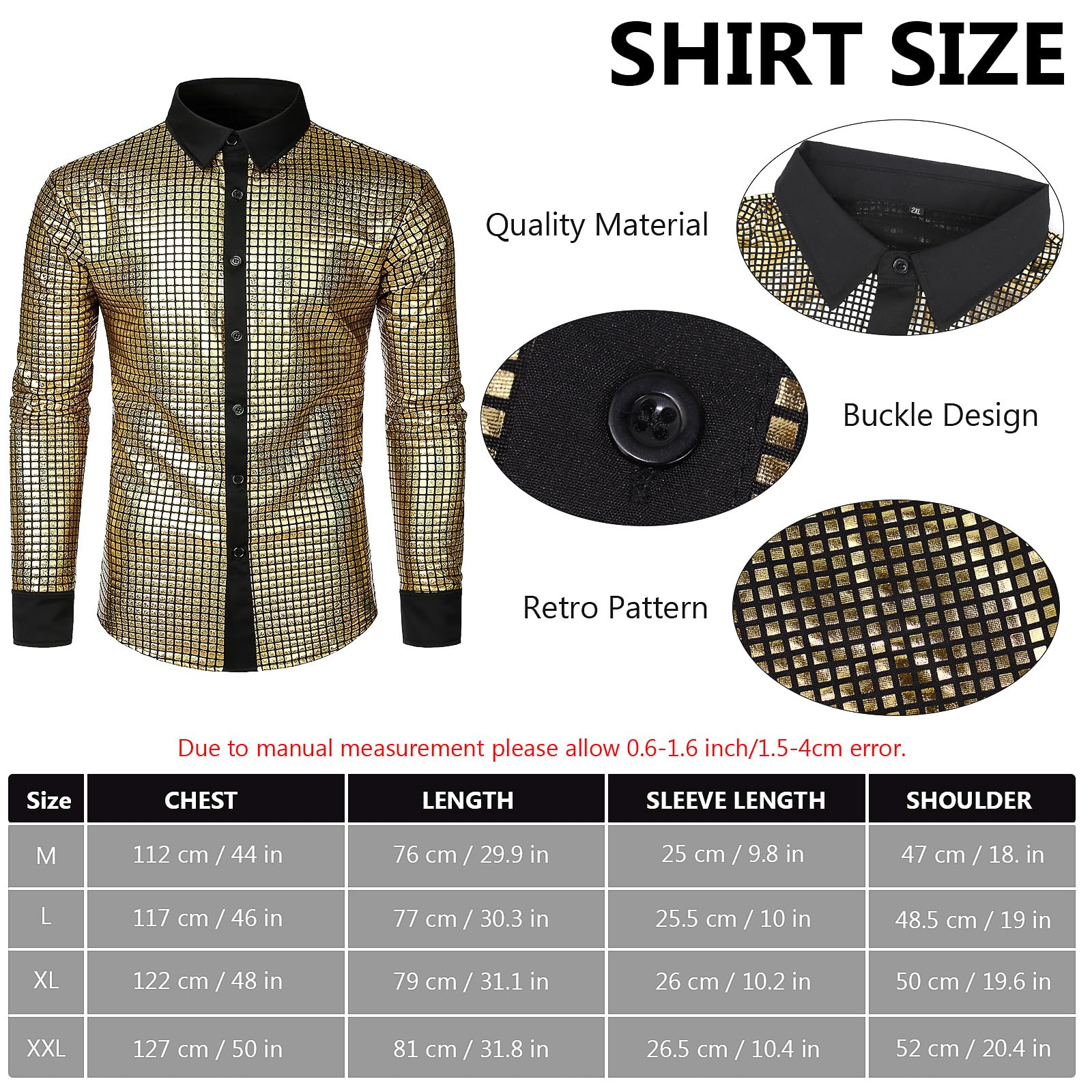 Malloom 70s Men Disco Outfit 70s Costume with Retro Shirt Bell Bottom Pants Wig Sunglasses Necklace Mustache (M) - Image 3