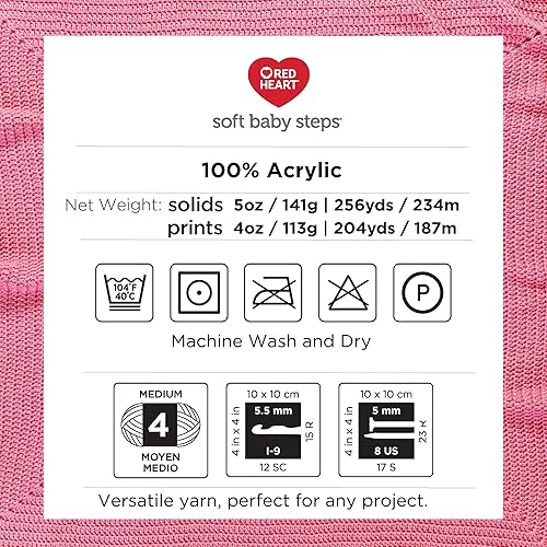 Miniatura 7 de Red Heart Soft Baby Steps - Hilo de fresa, paquete de 3 unidades de 4.97 oz5 onzas, acrílico, 4 medianos (peinado), 256 yardas, tejido, ganchillo y