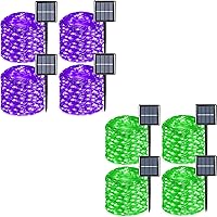 Vista 1 de YEGUO Paquete de 8 luces solares moradas y verdes para exteriores, impermeables, cada cadena de 100 luces LED solares de 33 pies, 8 modos de luces
