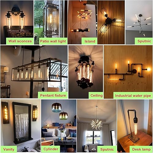 Miniatura 6 de Bombilla LED E26 de 7.3 pulgadas, 60 W, regulable, bombillas Edison blancas suaves de 2700 K, bombilla tubular de vidrio transparente T10 de 6 W