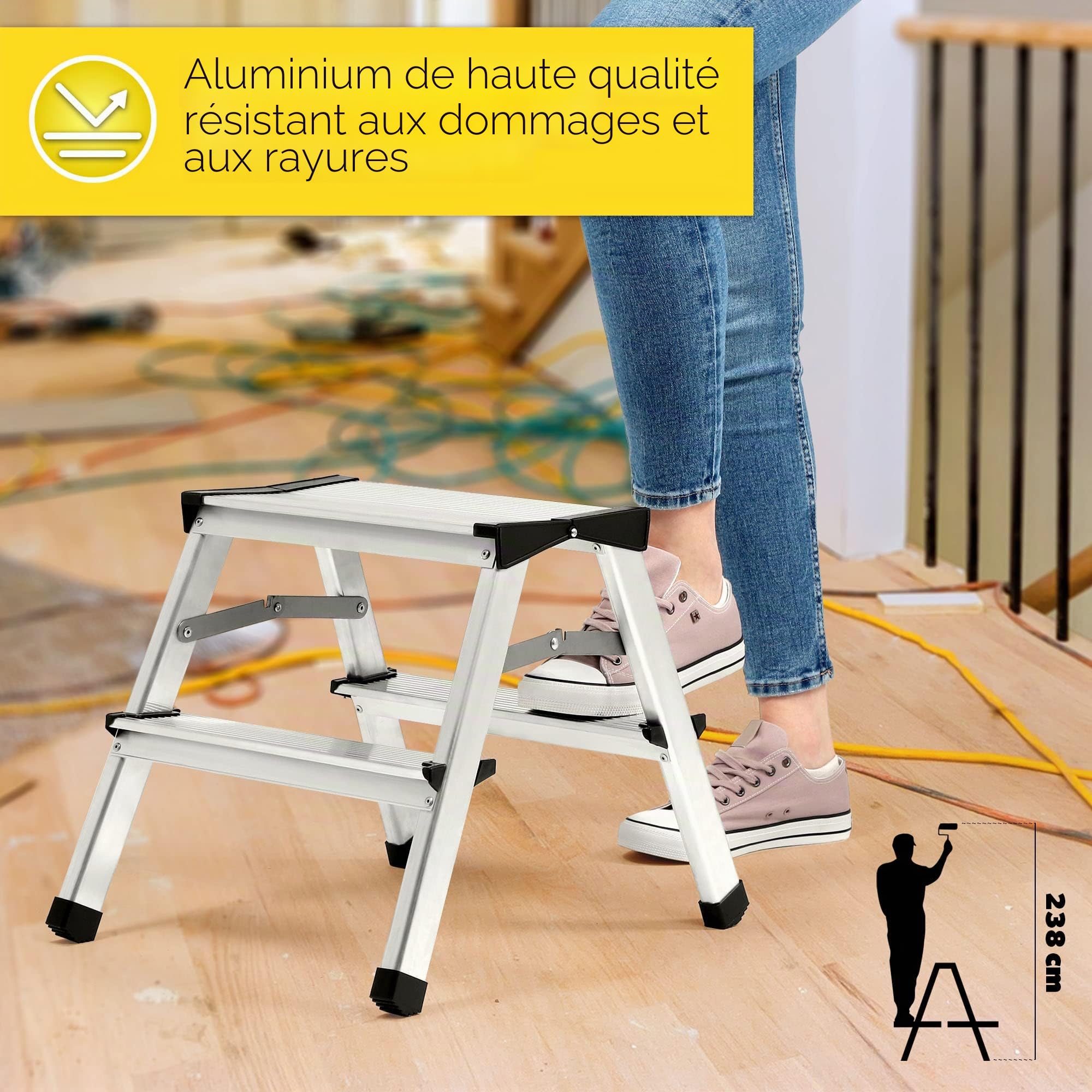 KADAX Escabeau en Aluminium avec Marches Antidérapantes et Conception Pliable pour Un Stockage et Un Transport Faciles, Échelle Légère (2 Marches)