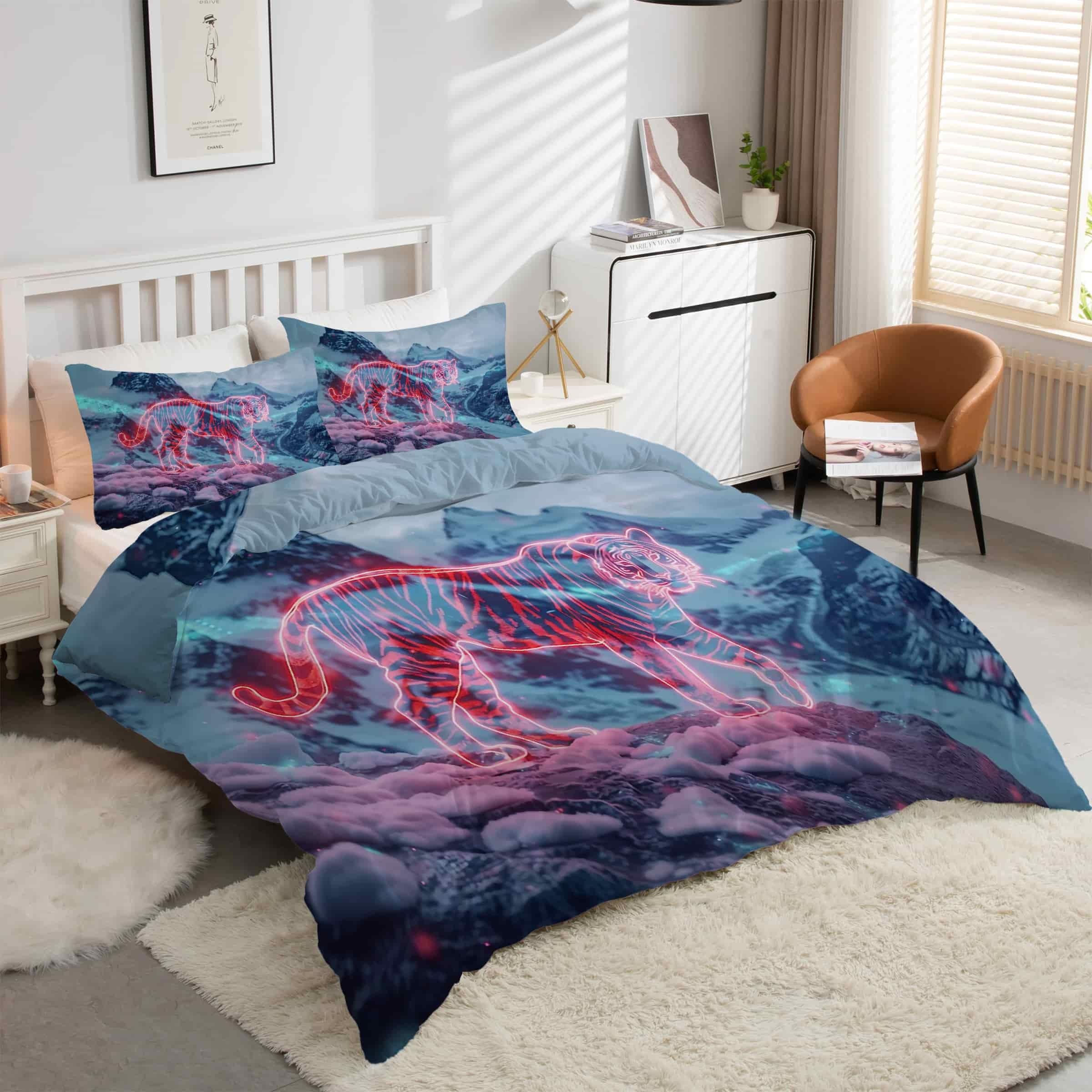 Housse de Couette 200x200 Rouge Finis les Boutons Cassés Grâce à la Fermeture Éclair Tigre