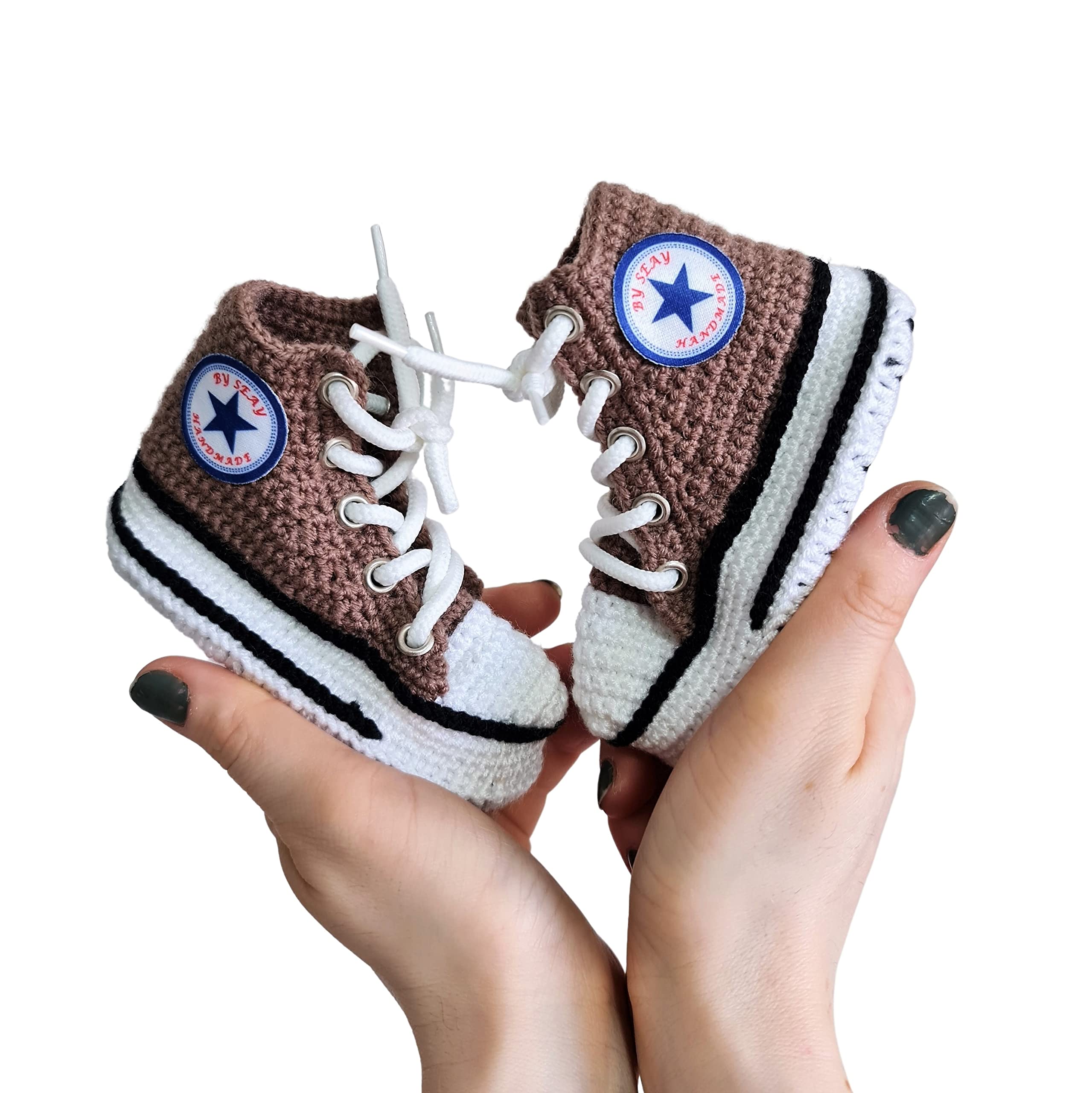 Handgemachte braune Baby Booties, weiche Strick Boots für Neugeborene, Woll-Krabbelsocken und Häkel-Sneaker, rutschfeste Sohle, Geschenk für frischgebackene Eltern