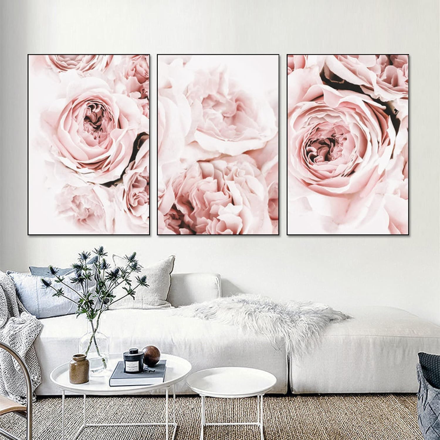 AdoDecor Wall Art Prints and Poster Pink Peony Flowers Wall Wall Painting Set Nordic Rose Flowers Art Prints Wall Pictures for Living Room(Unframed)