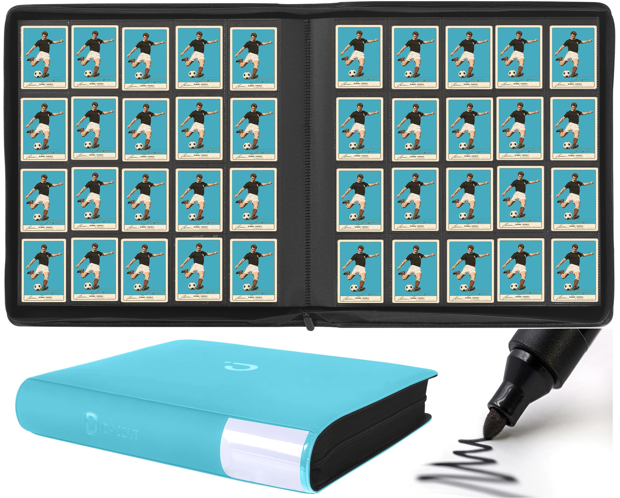 Premium Card Binder 20 Pocket - Fits 2000 Cards, 5x4 Ringless Card Album with Sleeves Compatible with Trading & Sports Cards（Model A，Classic Turquoise）
