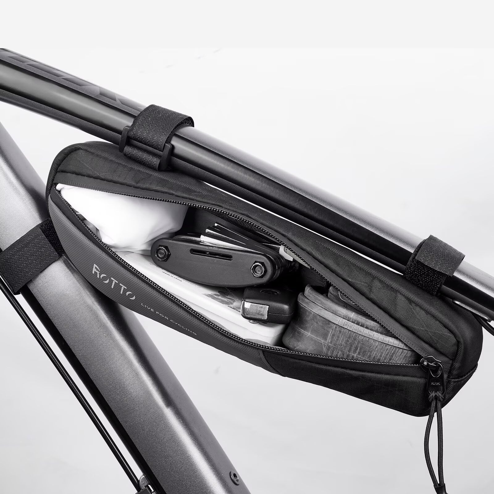 ROTTO Torba na ramę rowerową trójkątna torba pod górną rurką z kieszenią siatkową 1,2 l do roweru MTB Ebike Road Bike