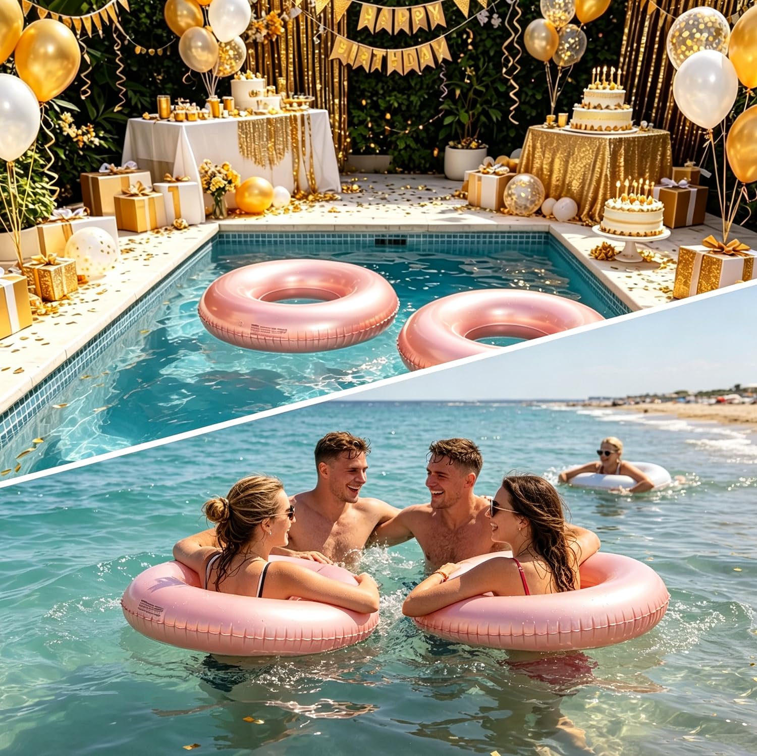 Lot de 4 flotteurs tropicaux pour adultes - Grande bouée de natation pour adultes, adolescents et adultes - 89,9 cm - Tubes gonflables - Pour l'été, la plage, les enterrements de vie de jeune fille
