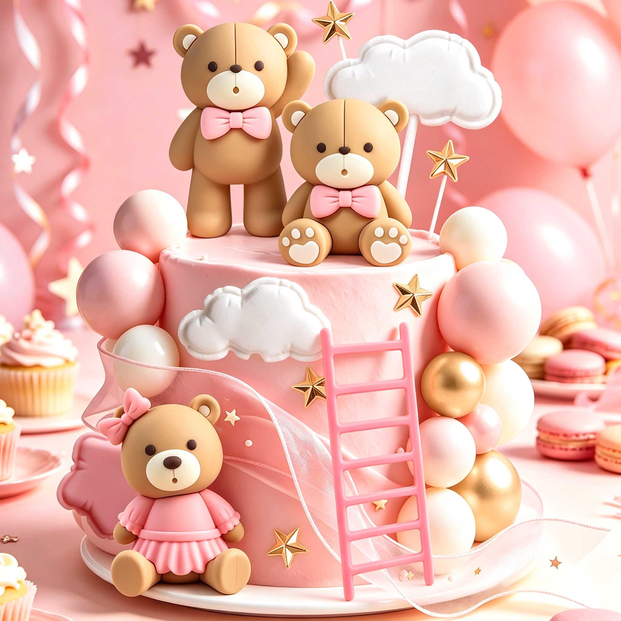 Pink Cake Decoration Baby Shower Cake Topper Bears Cake Decoration