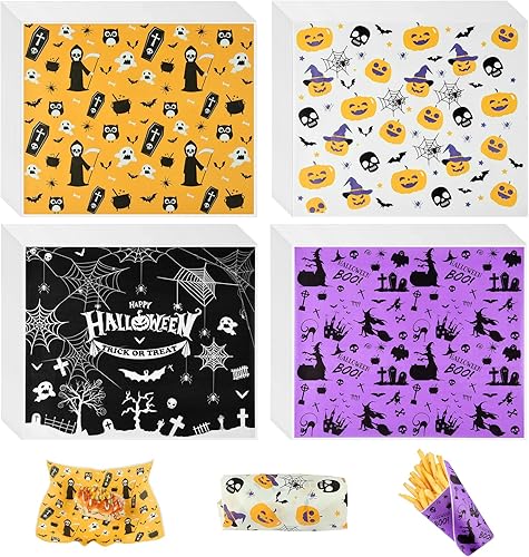 Miniatura 9 de PLULON 200 hojas de papel encerado de Halloween para alimentos, papel de envoltura de sándwich, envolturas de picnic, forro de calabaza, fantasma,