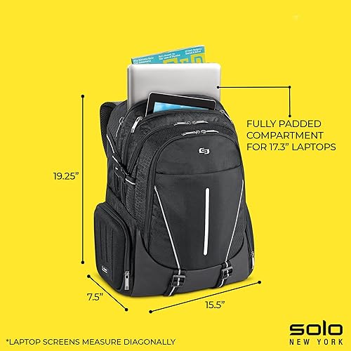 Miniatura 3 de Solo Rival - Mochila para laptop de 17.3 pulgadas con bolsillos laterales rígidos, Negro -, Computadora portátil