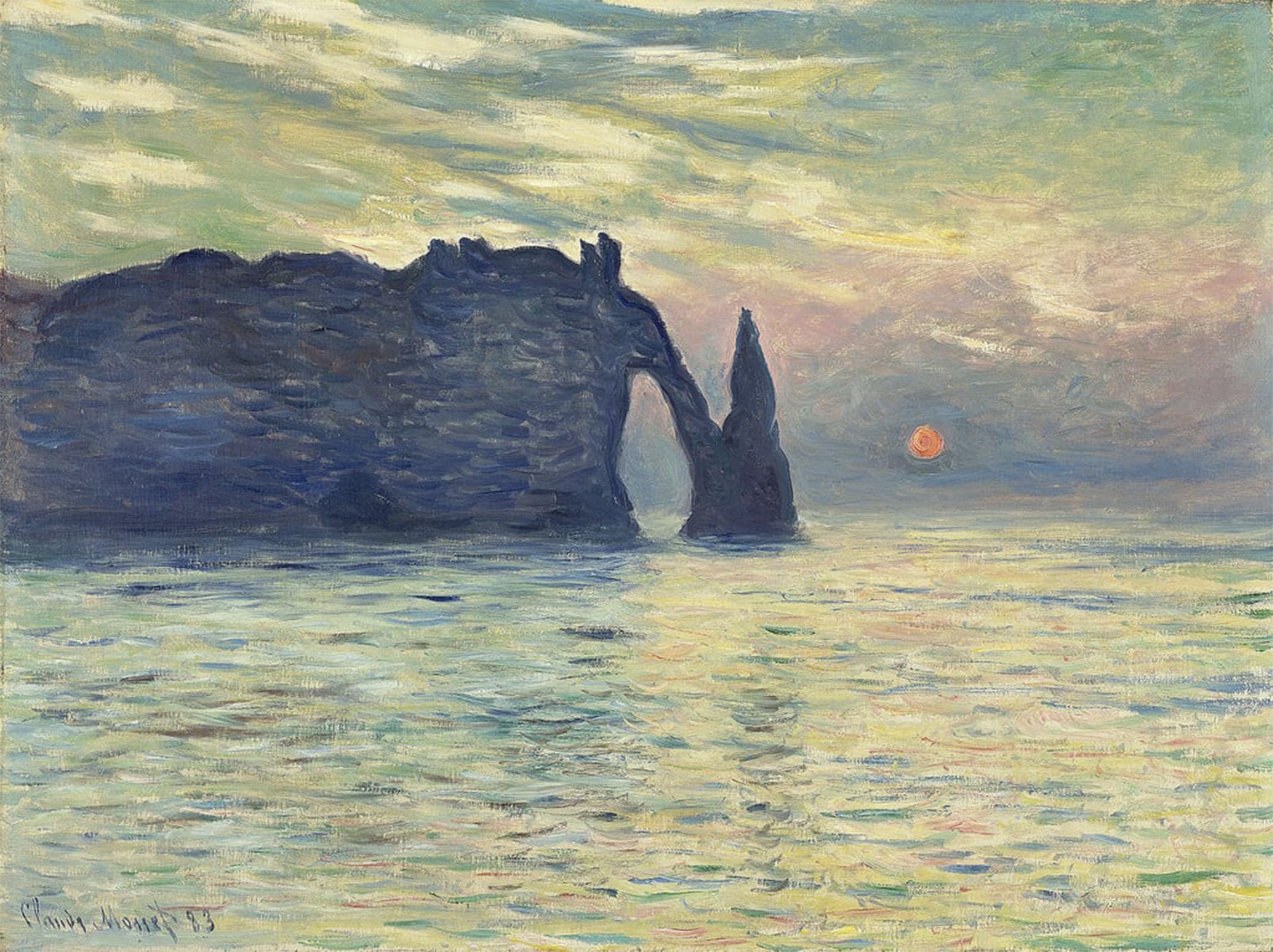 Posteriik No Frame Famous Print Pop Art Wall Art Graffiti The Cliff Etretat Sunset Par By Claude Monet Art Prints For Home Decor 60X90cm