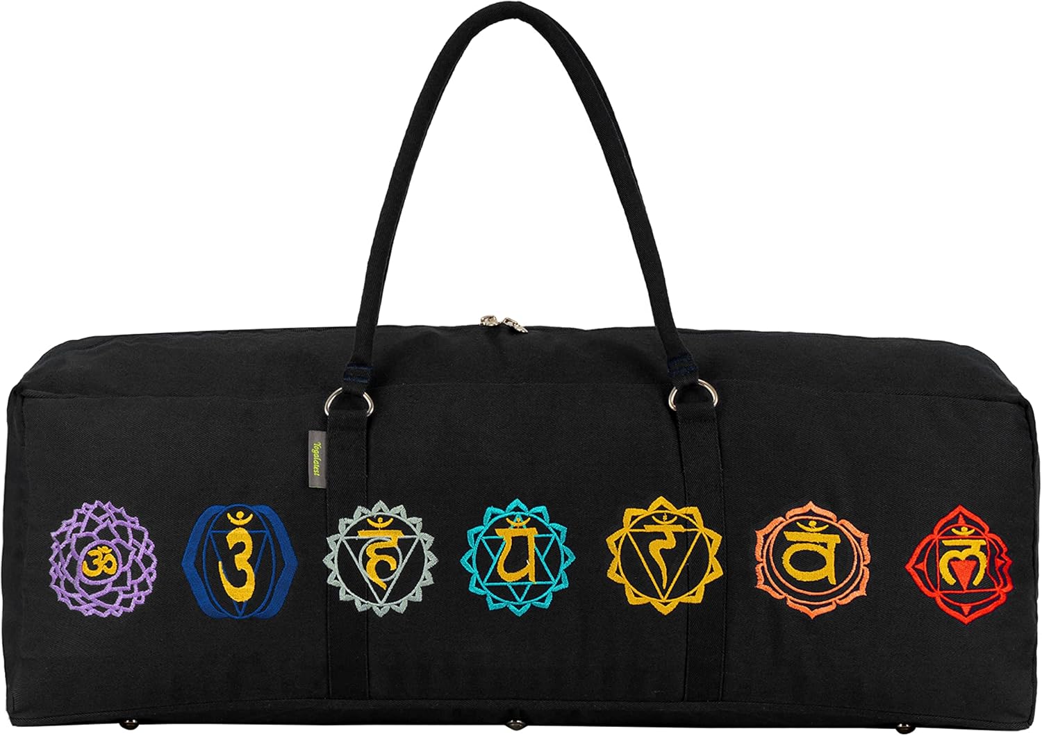 Seven Chakra Cotton Canvas Yoga Kit Bag for Men & Women Cotton Fabric With 7 Chakra Embroidery Carrier Bag Large Pocket (29x8x12)