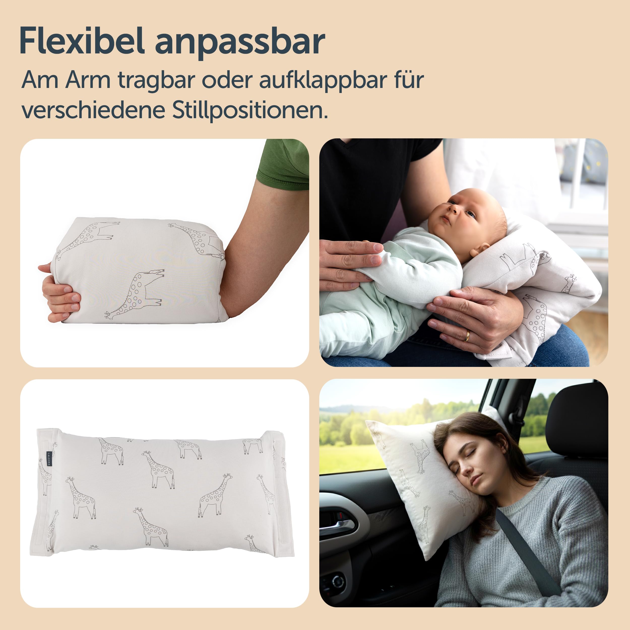 LaLoona Stillhilfe & Reisestillkissen - Beige | Kleines Mini Stillkissen für unterwegs, weiche Armauflage zum Stillen & Füttern | OEKO-TEX Standard 100