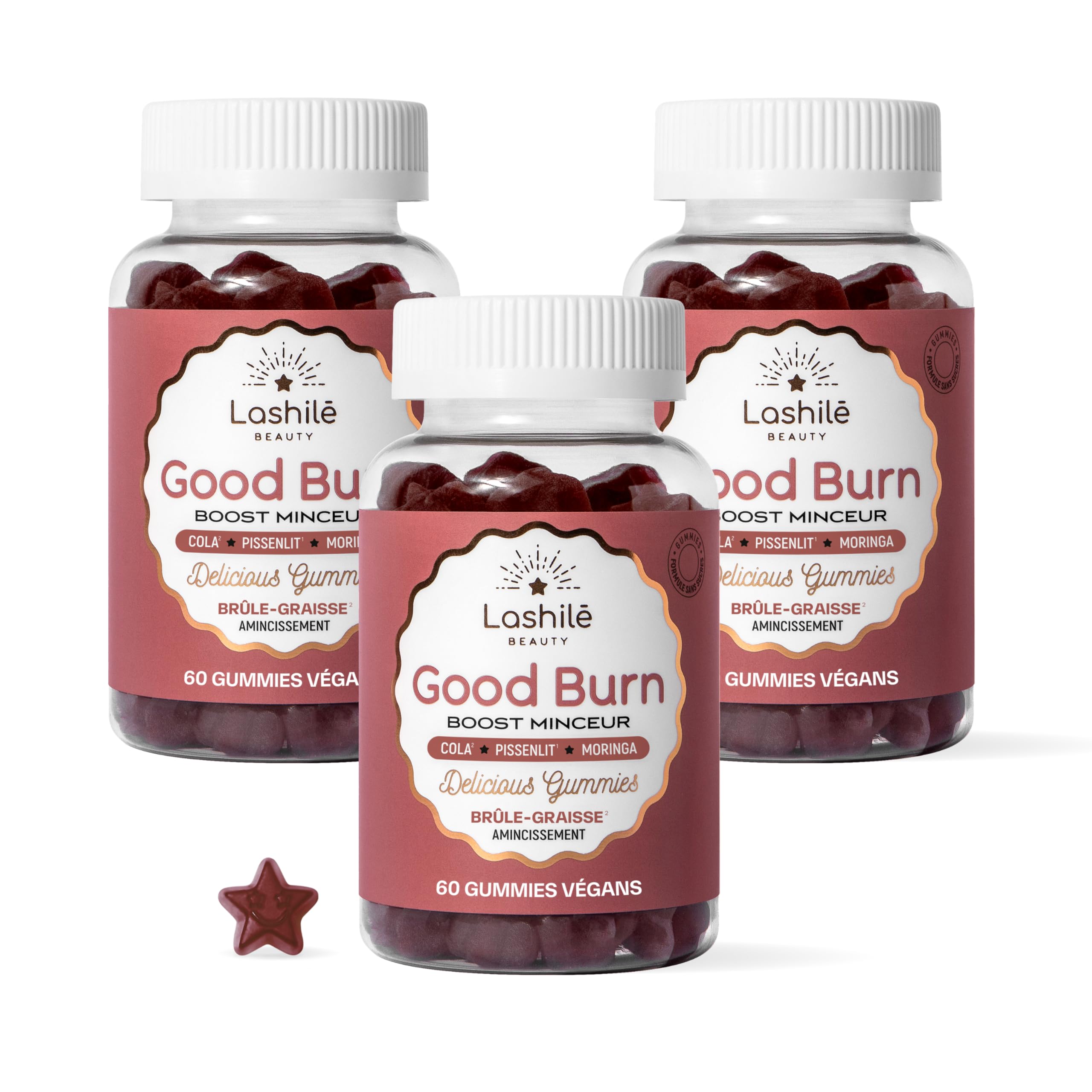 Lashilé Beauty Good Burn – Gummies Dimagranti Bruciagrassi – Cola, Tarassaco, Moringa, Vit C, Zinco – Vegan Senza Zuccheri – 3 Mesi - 180 Gummies