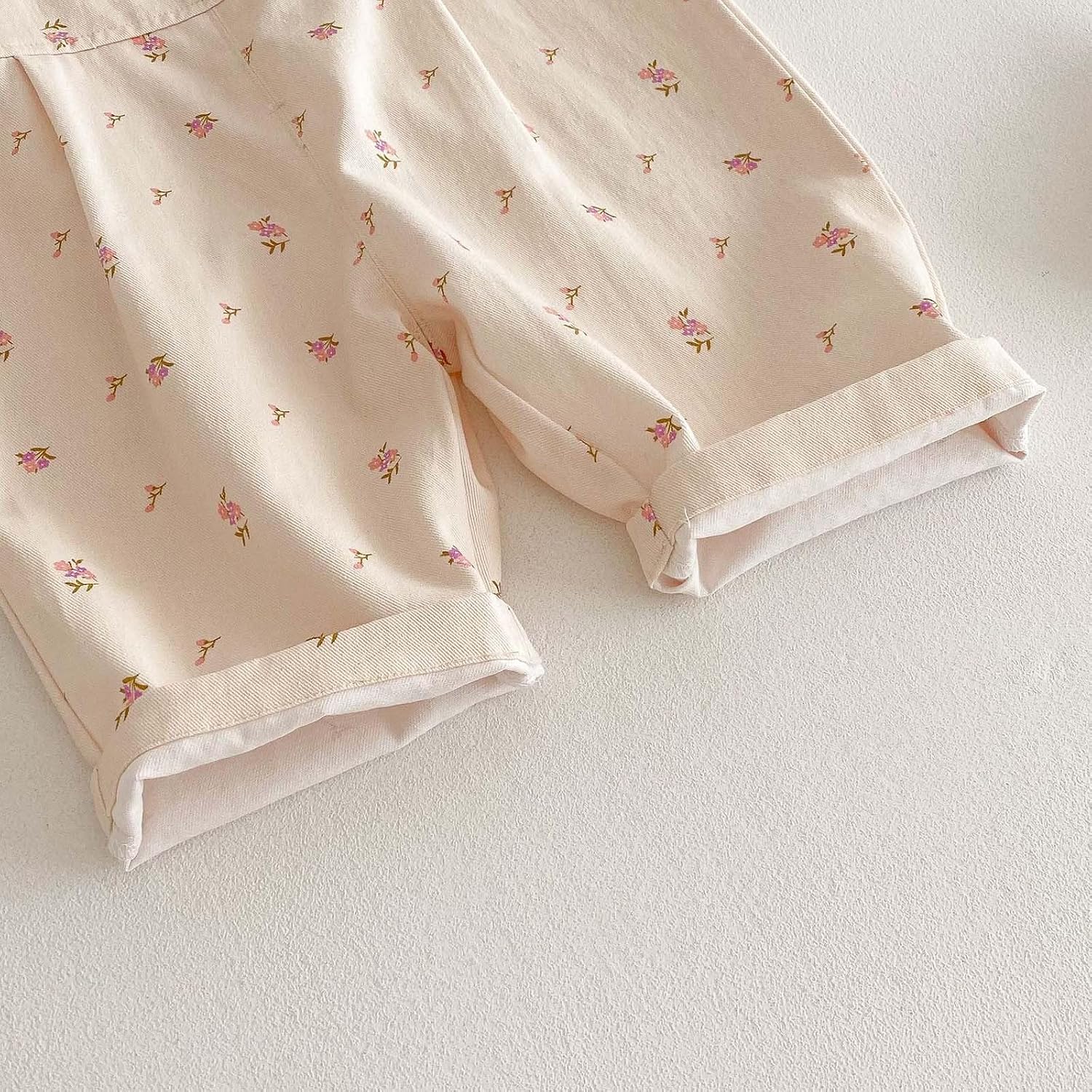 Boys Girls Overalls Summer Loose Cute Floral Heart Short Romper Adjustable Strap Button Casual Straight Jumpsuit Kids