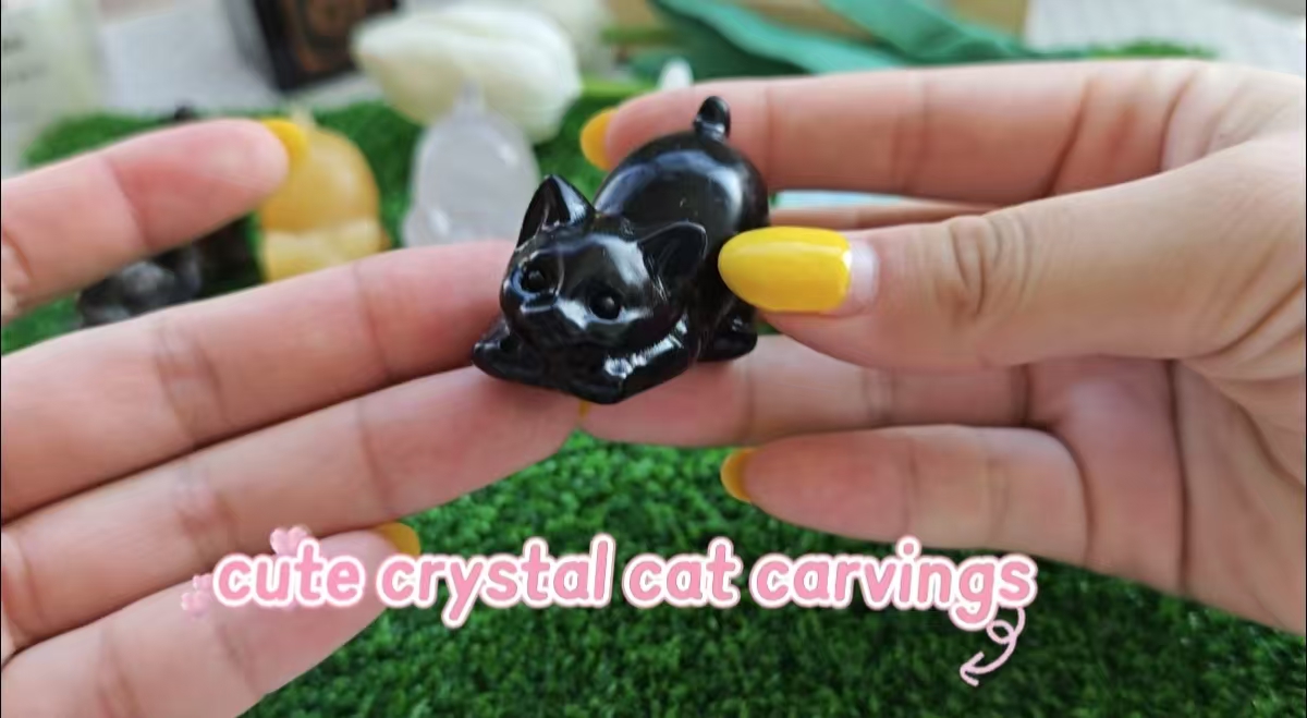 Figura de Gato de Obsidiana Negra de 2 Pulgadas miniatura 7