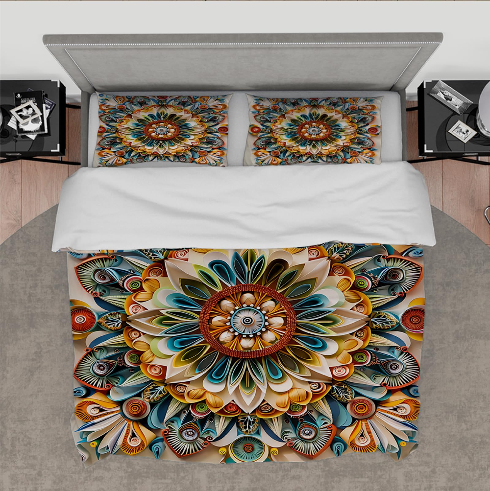 Housse de couette boho anti-glisse avec 4 attaches pour éliminer les couettes qui bougent