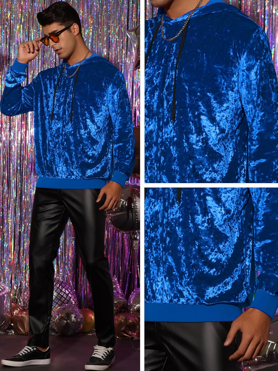 Lars Amadeus Velvet Hoodie Sweatshirt for Men's Long Sleeves Hooded Velour Sweatshirts