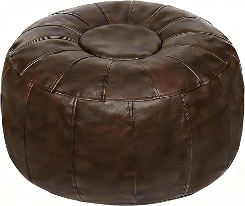 Miniatura 10 de Thgonwid - Puf de almacenamiento sin relleno marroquí con reposapiés otomano de asiento hecho a mano con cuero sintético, bolsa de frijoles, silla
