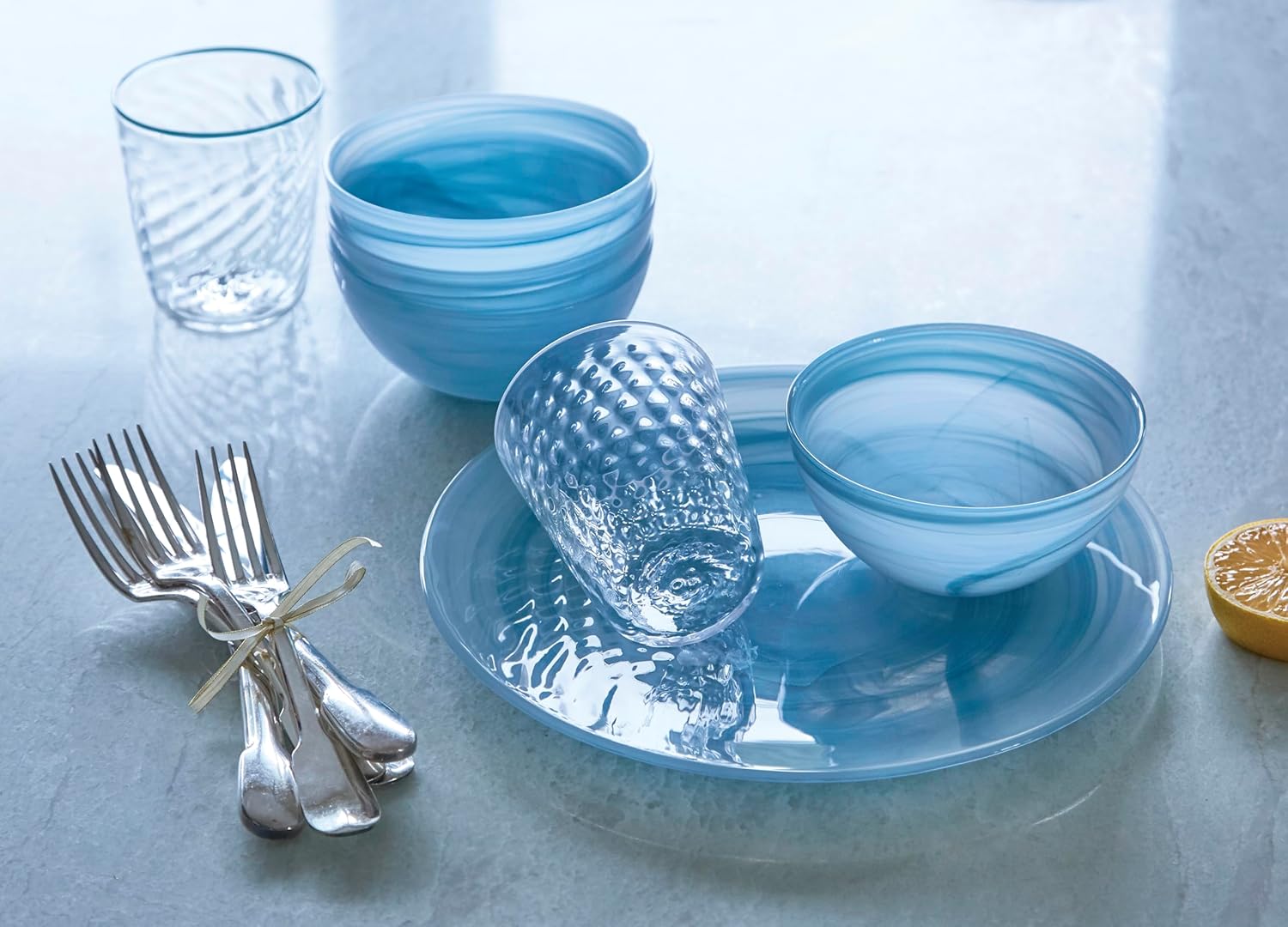 MARIPOSA ALABASTER AQUA INDIVIDUAL BOWL SET| AQUA | ALABASTER | TABLEWARE | BOWLS | GLASS | HANDMADE IN TURKEY