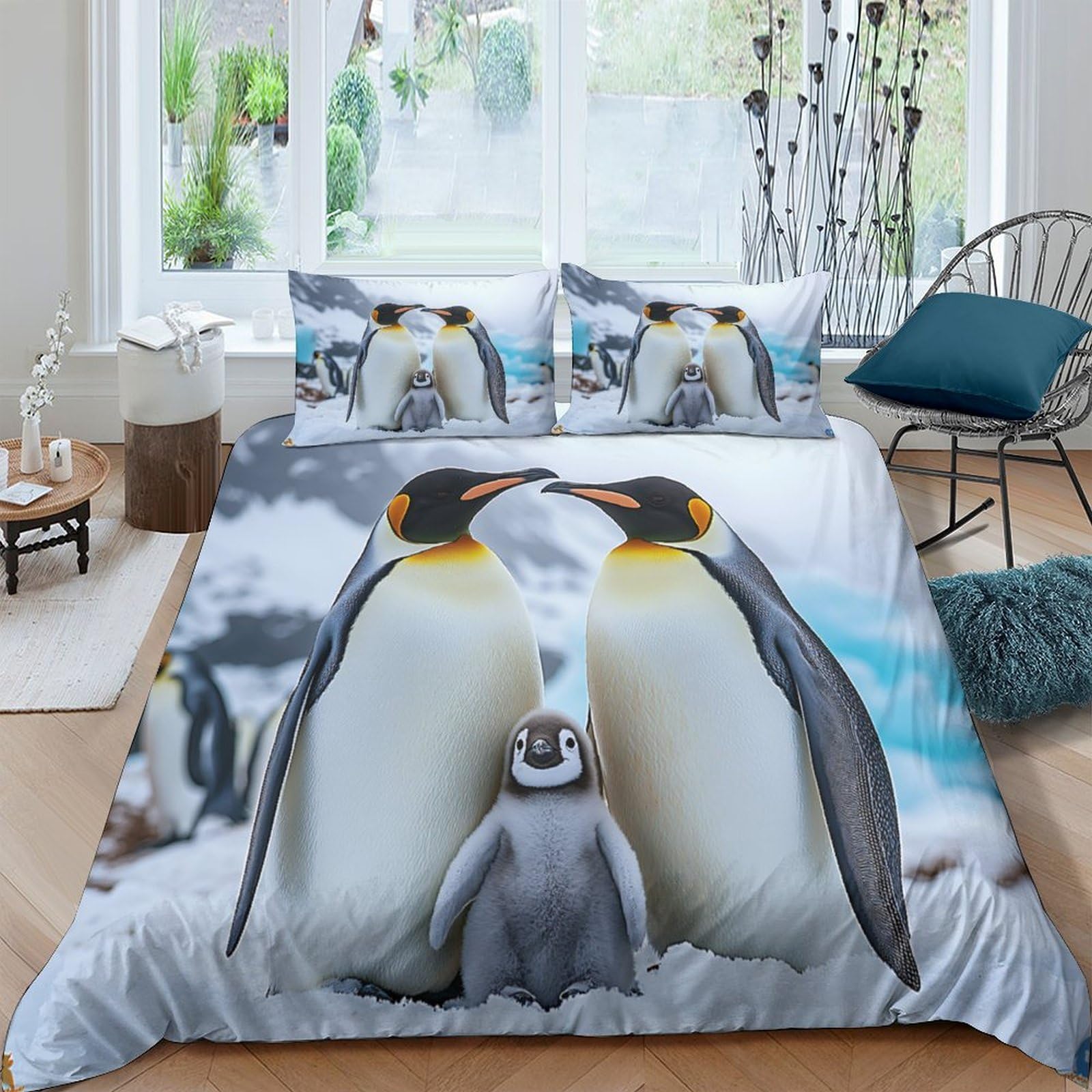 Ctjqhvkz Style-1 3D Printed Emperor Penguin Family Fitted Sheet Microfiber Soft Non-Slip Bed Cover For Bedroom Dorm Decor Single（135X200cm）