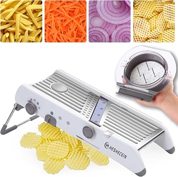 Adjustable Mandoline Slicer for Kitchen, Stainless Steel Mandolins Vegetable Chopper - Food Chopper, Vegetable Slicer, Mandolin with Waffle Maker | French Fry Cutter