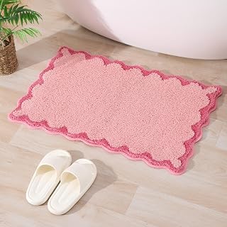 Pink Small Washable Non-Slip Bath Mat, Fluffy Absorbent Bathroom Rug, Shell Design Bathroom Rug Quick Drying, 40 * 60cm