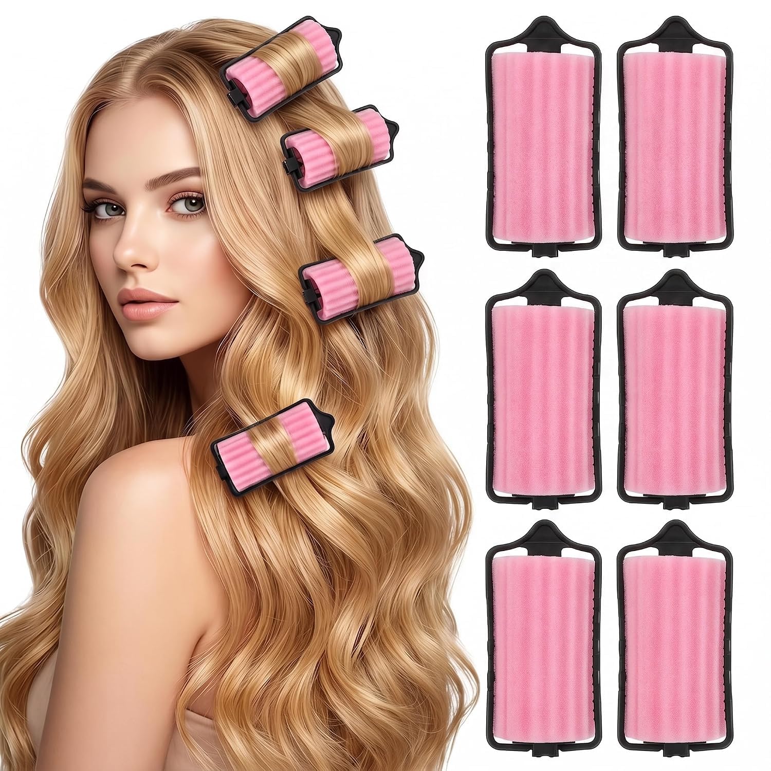 FOMIYES 6 Pcs Foam Hair Rollers, Sponge Curlers for Overnight Curls