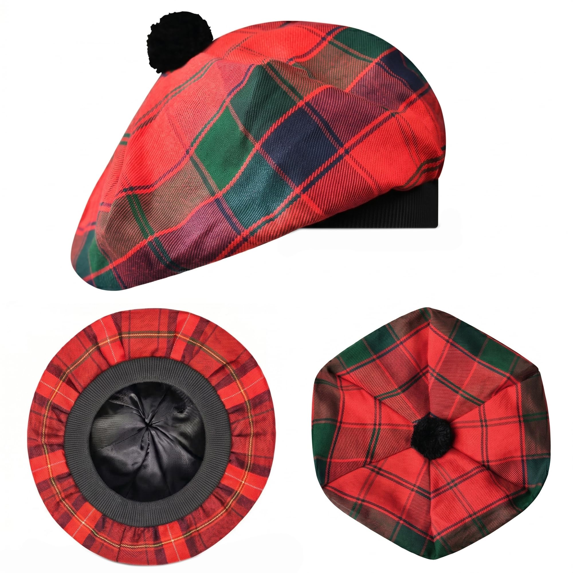 Scottish Hat Tam o Shanter Scottish Bonnet Tartan Hat P.V Tartan (Polyviscose) Wool Blend with Pompom | One Size fits All.